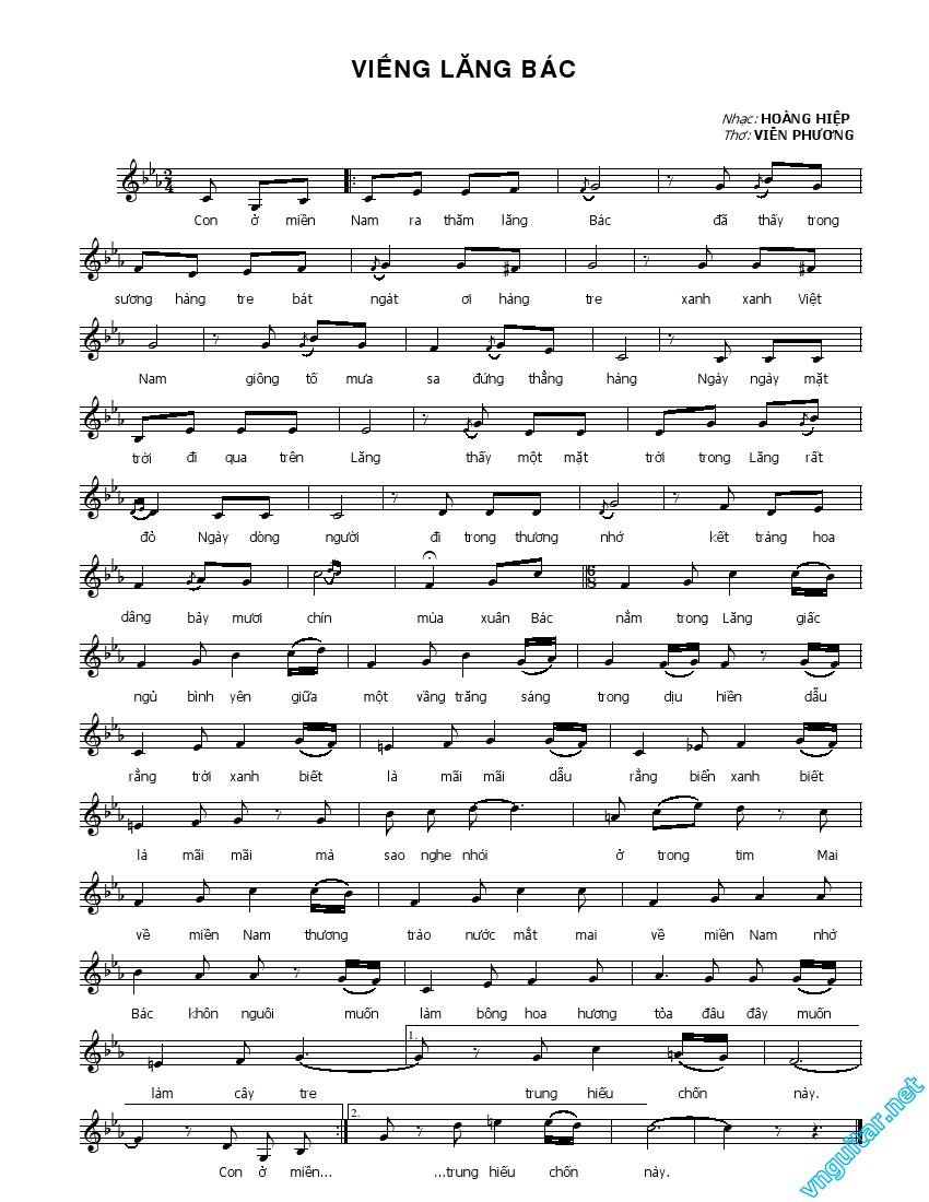 Sheet nhạc Viếng Lăng Bác